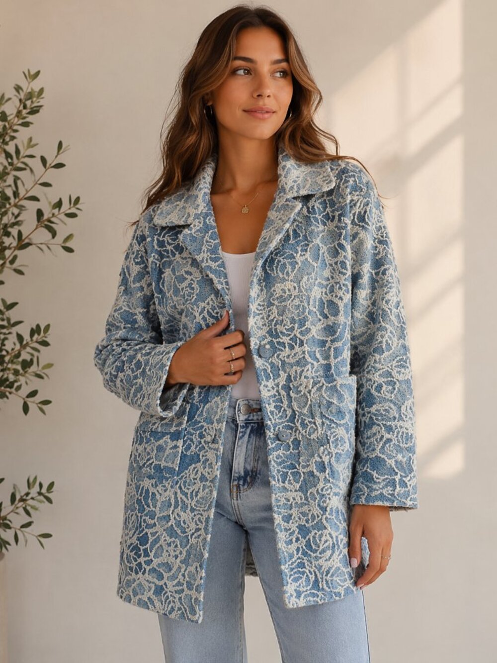 Anthropologie Odille Velvet Paisley Pea Coat Blue Floral Size 10